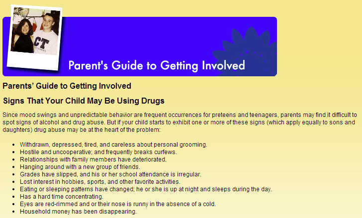 Parents’ Guide to Getting Involved: Signs That Your Child May Be Using Drugs